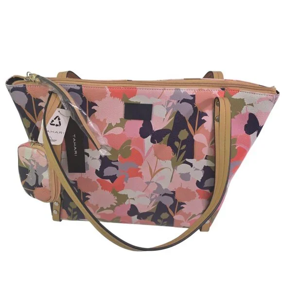 Tahari Mackenzie Vegan Leather Zipper Close Floral Butterfly Tote Bag Purse NWT - Picture 2 of 15